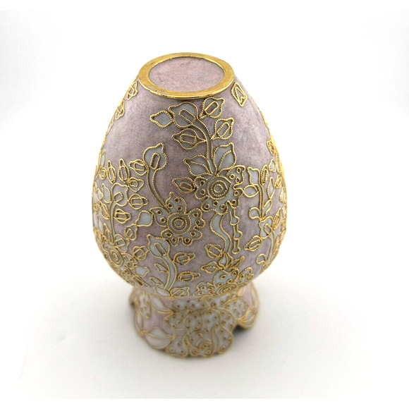 LOVELY - VTG Cloisonne Enamel Pink & Gold Flowers Vase 5 1/4in tall Twisted Wire - Picture 9 of 10